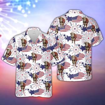 Hereford Happy Firework Flag Hawaiian Shirt, Farm Hawaiian Shirt, Farmer Hawaii | Newhawaiianshirts CA