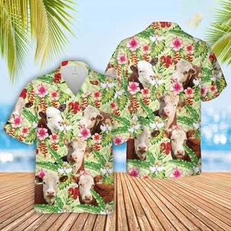 Hereford Hibicus Floral Hawaiian Shirt, Farm Hawaiian Shirt, Farmer Hawaii | Newhawaiianshirts CA