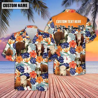 Hereford Hibiscus Blue Floral Custom Name Hawaiian Shirt, Farm Hawaiian Shirt, Farmer Hawaii | Newhawaiianshirts AU