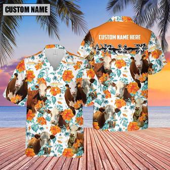 Hereford Hibiscus Floral Custom Name Hawaiian Shirt, Farm Hawaiian Shirt, Farmer Hawaii | Newhawaiianshirts AU