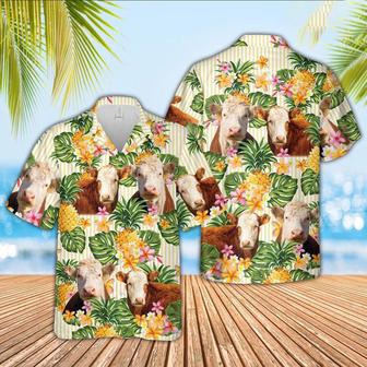 Hereford Pineapple Pattern Hawaiian Shirt, Farm Hawaiian Shirt, Farmer Hawaii | Newhawaiianshirts