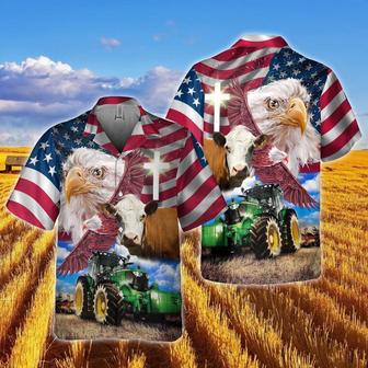 Hereford With Eagles And Tractor Hawaiian Shirt, Farm Hawaiian Shirt, Farmer Hawaii | Newhawaiianshirts AU