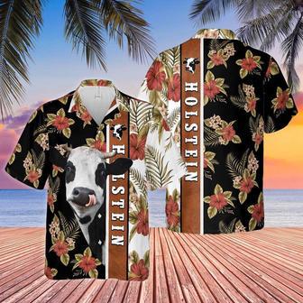 Hibiscus Flowers Holstein Cattle Brown All Over Printed Hawaiian Shirt, Farm Hawaiian Shirt, Farmer Hawaii | Newhawaiianshirts DE