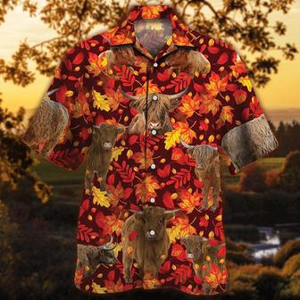 Highland Cattle Autumn Leaves All Over Printed Hawaiian Shirt, Farm Hawaiian Shirt, Farmer Hawaii | Newhawaiianshirts CA