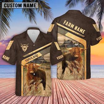 Highland Cattle Brown Pattern Customized Name Hawaiian Shirt, Farm Hawaiian Shirt, Farmer Hawaii | Newhawaiianshirts AU