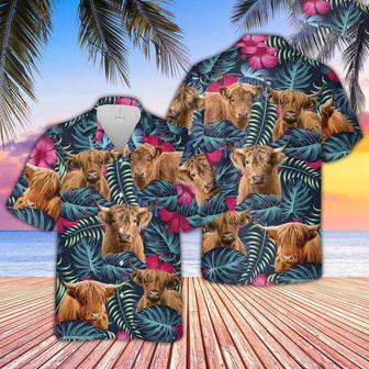 Highland Cattle Floral Tropical Leaves Pattern Hawaiian Shirt, Farm Hawaiian Shirt, Farmer Hawaii | Newhawaiianshirts