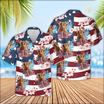 Highland Cattle Floral U.S Flag Pattern Hawaiian Shirt, Farm Hawaiian Shirt, Farmer Hawaii | Newhawaiianshirts AU