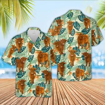 Highland Cattle Green Pattern Hawaiian Shirt, Farm Hawaiian Shirt, Farmer Hawaii | Newhawaiianshirts AU