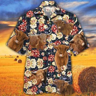 Highland Cattle Green Plaid Pattern All Over Printed Hawaiian Shirt, Farm Hawaiian Shirt, Farmer Hawaii | Newhawaiianshirts