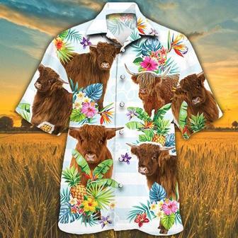 HIGHLAND CATTLE Hawaiian Theme Pineapple Tropical Flower All Printed Hawaiian Shirt, Farm Hawaiian Shirt, Farmer Hawaii | Newhawaiianshirts UK