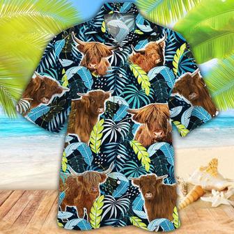 Highland Cattle Jungle Leaves All Over Printed Hawaiian Shirt, Farm Hawaiian Shirt, Farmer Hawaii | Newhawaiianshirts DE