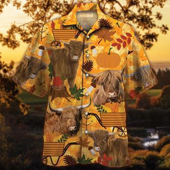 Highland Cattle Nature Autumn Pumpkin All Over Printed Hawaiian Shirt, Farm Hawaiian Shirt, Farmer Hawaii | Newhawaiianshirts DE