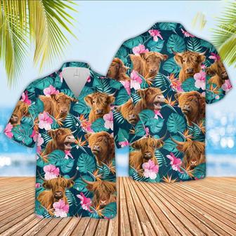 Highland Cattle Palm Leaves Pattern Hawaiian Shirt, Farm Hawaiian Shirt, Farmer Hawaii | Newhawaiianshirts AU