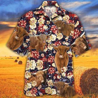 Highland Cattle Red Plaid Pattern All Over Printed Hawaiian Shirt, Farm Hawaiian Shirt, Farmer Hawaii | Newhawaiianshirts UK