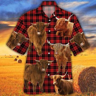 Highland Cattle Red Tartan Pattern All Over Printed Hawaiian Shirt, Farm Hawaiian Shirt, Farmer Hawaii | Newhawaiianshirts CA