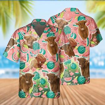 Highland Cattle Watermelon Pattern Hawaiian Shirt, Farm Hawaiian Shirt, Farmer Hawaii | Newhawaiianshirts AU