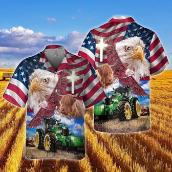 Highland Cattle With Eagles And Tractor Hawaiian Shirt, Farm Hawaiian Shirt, Farmer Hawaii | Newhawaiianshirts AU