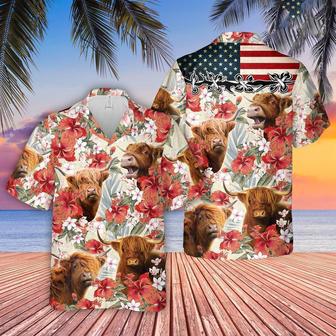 Highland Hibicus Floral US Flag Hawaiian Shirt, Farm Hawaiian Shirt, Farmer Hawaii | Newhawaiianshirts CA