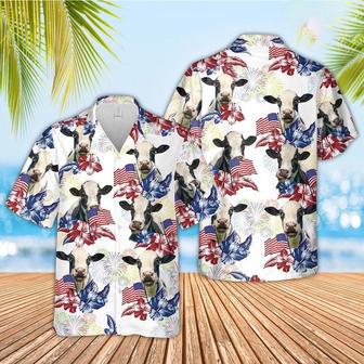 Holstein American Flowers And Flag Pattern Hawaiian Shirt, Farm Hawaiian Shirt, Farmer Hawaii | Newhawaiianshirts AU