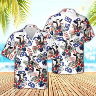 Holstein American Little Flowers And Flag Pattern Hawaiian Shirt, Farm Hawaiian Shirt, Farmer Hawaii | Newhawaiianshirts