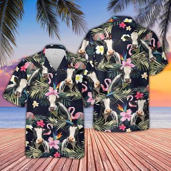 Holstein And Flamingo Flower Pattern Hawaiian Shirt, Farm Hawaiian Shirt, Farmer Hawaii | Newhawaiianshirts DE