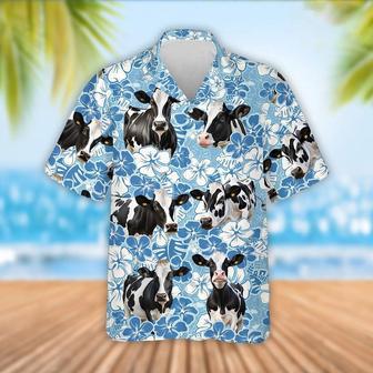 Holstein Cattle Blue Flower Pattern Hawaiian Shirt, Farm Hawaiian Shirt, Farmer Hawaii | Newhawaiianshirts AU