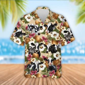 Holstein Cattle Coconut Tropical Flowers Hawaiian Shirt, Farm Hawaiian Shirt, Farmer Hawaii | Newhawaiianshirts CA