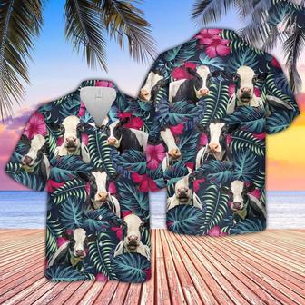 Holstein Cattle Floral Tropical Leaves Pattern Hawaiian Shirt, Farm Hawaiian Shirt, Farmer Hawaii | Newhawaiianshirts DE