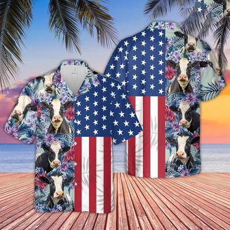 Holstein Cattle Flower Pattern US Flag Hawaiian Shirt, Farm Hawaiian Shirt, Farmer Hawaii | Newhawaiianshirts AU