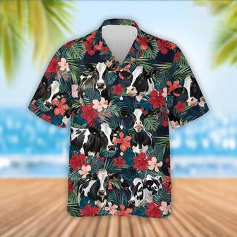 Holstein Cattle Red Tropical Flowers Hawaiian Shirt, Farm Hawaiian Shirt, Farmer Hawaii | Newhawaiianshirts AU