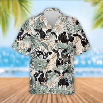 Holstein Cattle Tropical Leaf Pattern Hawaiian Shirt, Farm Hawaiian Shirt, Farmer Hawaii | Newhawaiianshirts