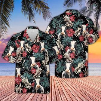 Holstein Dark Red Flowers Pattern Hawaiian Shirt, Farm Hawaiian Shirt, Farmer Hawaii | Newhawaiianshirts DE