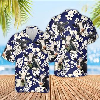 Holstein Flower Blue Pattern Hawaiian Shirt, Farm Hawaiian Shirt, Farmer Hawaii | Newhawaiianshirts AU