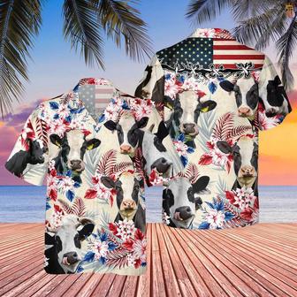 Holstein Friesian Cattle American Flag Hawaiian Flowers All Over Printed Hawaiian Shirt, Farm Hawaiian Shirt, Farmer Hawaii | Newhawaiianshirts AU