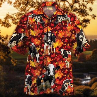 Holstein Friesian Cattle Autumn Leaves All Over Printed Hawaiian Shirt, Farm Hawaiian Shirt, Farmer Hawaii | Newhawaiianshirts DE