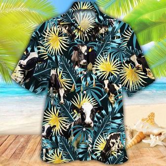 Holstein Friesian Cattle Blue And Yellow Tropical Plants Hawaiian Shirt, Farm Hawaiian Shirt, Farmer Hawaii | Newhawaiianshirts CA