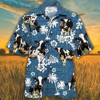 HOLSTEIN FRIESIAN Cattle Blue Tribal All Over Printed Hawaiian Shirt, Farm Hawaiian Shirt, Farmer Hawaii | Newhawaiianshirts DE