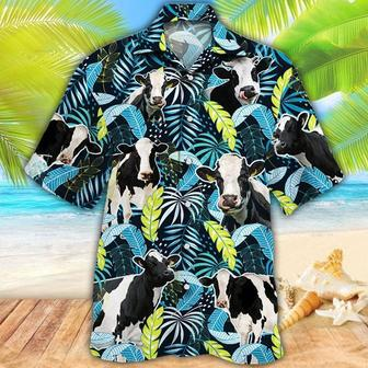 Holstein Friesian Cattle Jungle Leaves All Over Printed Hawaiian Shirt, Farm Hawaiian Shirt, Farmer Hawaii | Newhawaiianshirts CA