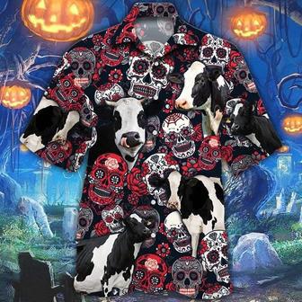 Holstein Friesian Cattle Lovers Sugar Skull Floral Hawaiian Shirt, Farm Hawaiian Shirt, Farmer Hawaii | Newhawaiianshirts AU