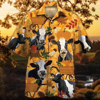 Holstein Friesian Cattle Nature Autumn Pumpkin All Over Printed Hawaiian Shirt, Farm Hawaiian Shirt, Farmer Hawaii | Newhawaiianshirts UK