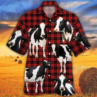 Holstein Friesian Cattle Red Tartan Pattern All Over Printed Hawaiian Shirt, Farm Hawaiian Shirt, Farmer Hawaii | Newhawaiianshirts CA