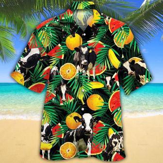 Holstein Friesian Cattle Tropical Fruits All Over Printed Hawaiian Shirt, Farm Hawaiian Shirt, Farmer Hawaii | Newhawaiianshirts DE