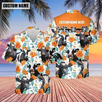 Holstein Hibiscus Floral Custom Name Hawaiian Shirt, Farm Hawaiian Shirt, Farmer Hawaii | Newhawaiianshirts AU