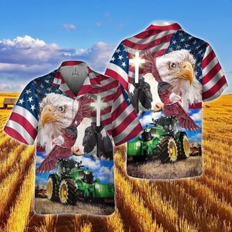 Holstein With Eagles And Tractor Hawaiian Shirt, Farm Hawaiian Shirt, Farmer Hawaii | Newhawaiianshirts AU