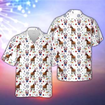 Horse American Flag And Firework Pattern Hawaiian Shirt, Farm Hawaiian Shirt, Farmer Hawaii | Newhawaiianshirts CA