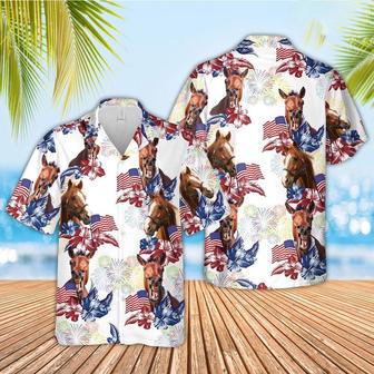 Horse American Flowers And Flag Pattern Hawaiian Shirt, Farm Hawaiian Shirt, Farmer Hawaii | Newhawaiianshirts AU