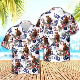 Horse American Little Flowers And Flag Pattern Hawaiian Shirt, Farm Hawaiian Shirt, Farmer Hawaii | Newhawaiianshirts