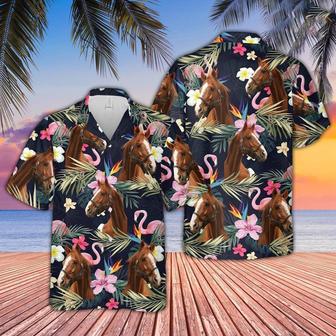 Horse And Flamingo Flower Pattern Hawaiian Shirt, Farm Hawaiian Shirt, Farmer Hawaii | Newhawaiianshirts UK