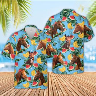 Horse Blue Tropical Fruits Pattern Hawaiian Shirt, Farm Hawaiian Shirt, Farmer Hawaii | Newhawaiianshirts AU