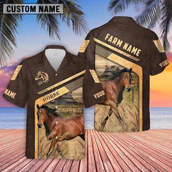 Horse Brown Pattern Customized Name Hawaiian Shirt, Farm Hawaiian Shirt, Farmer Hawaii | Newhawaiianshirts AU